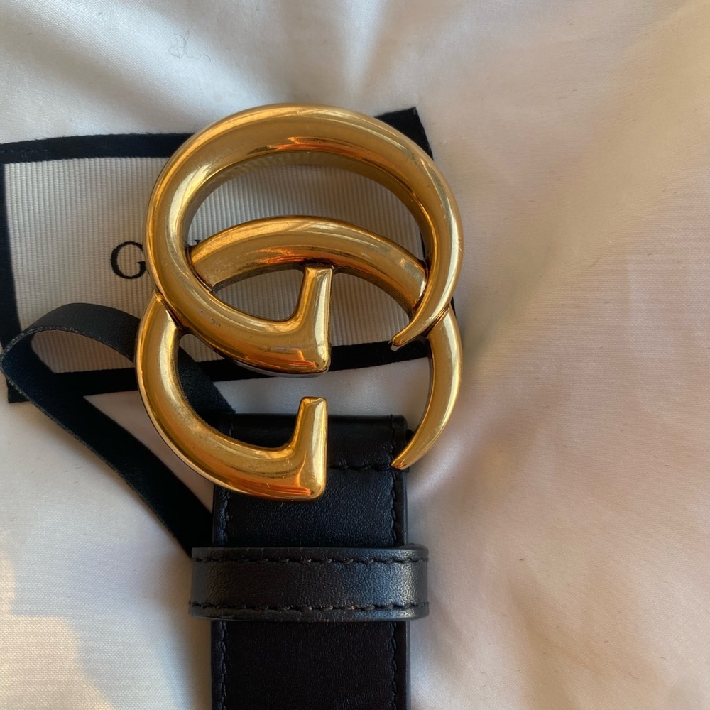 Gucci Black Leather Belt with Gold Buckle